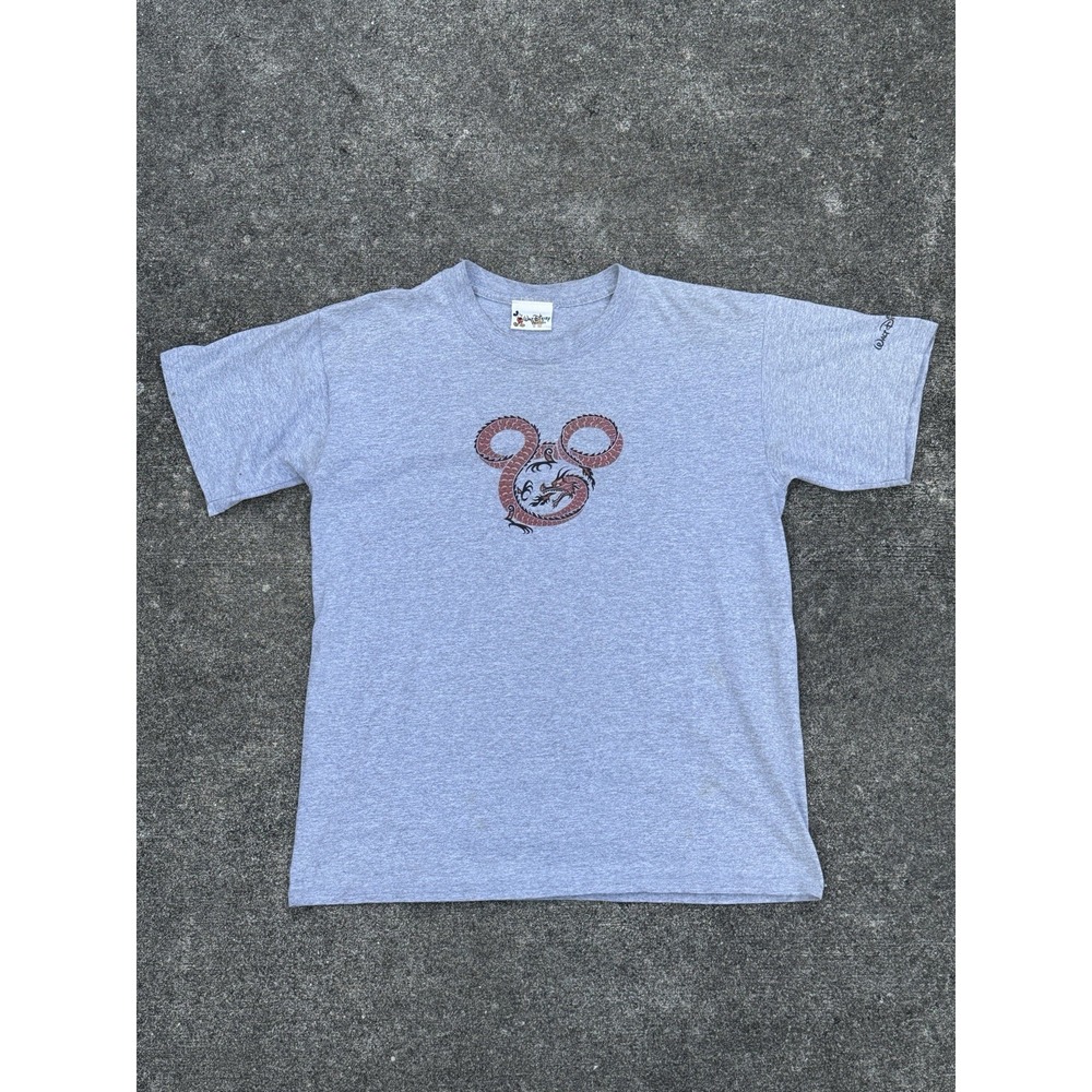 Walt Disney World Mens Mickey Mouse Dragon Graphic T-Shirt Grey Heather Small